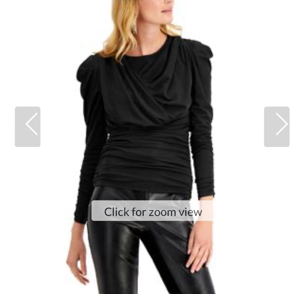 International Concepts INC Women’s Black Ruched 3/4 Sleeve Crew Neck Medium Top